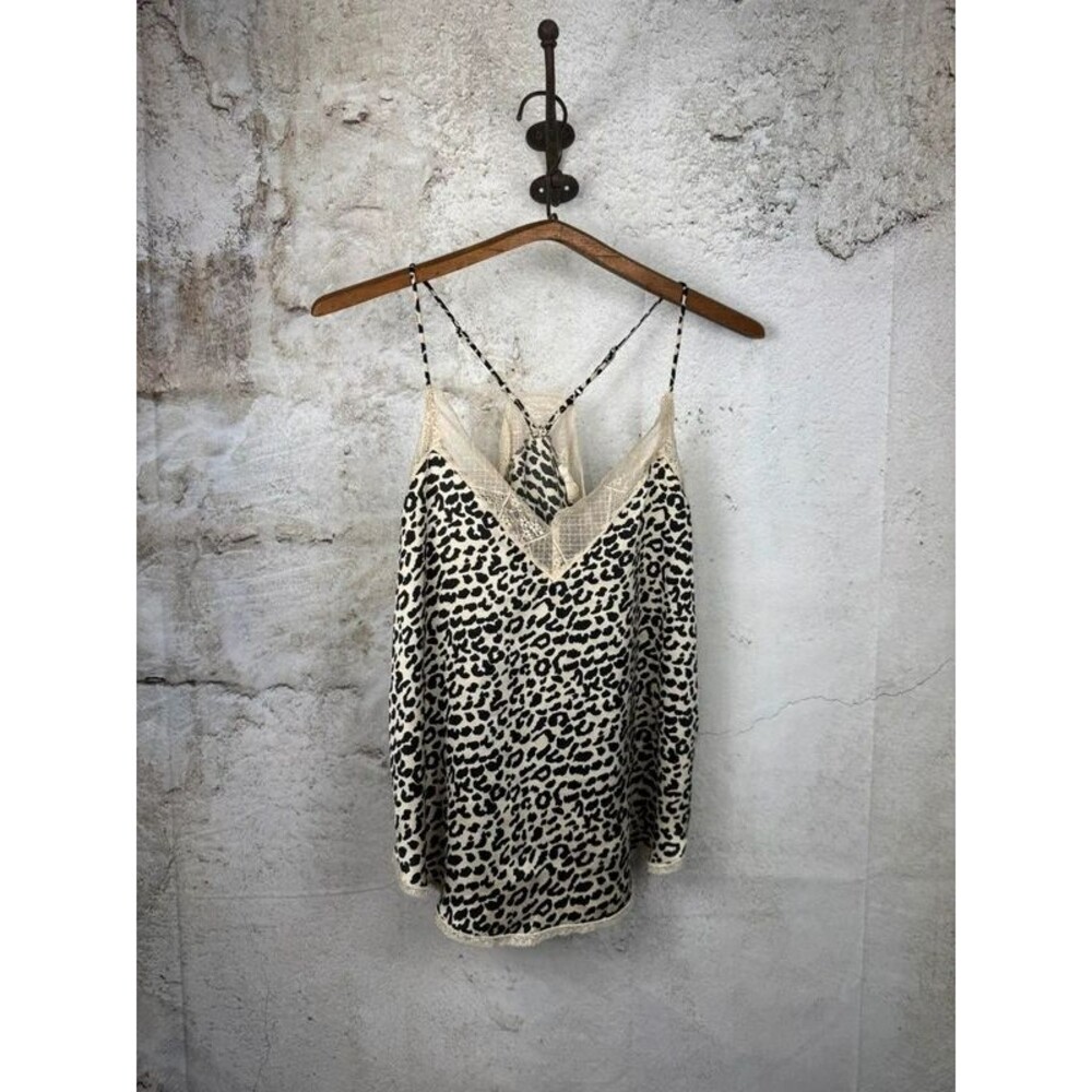 Leopard Print Satin Cami Top with Lace Trim – Black & Cream